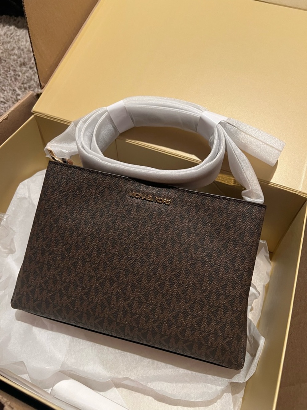 Michael Kors Brown Logo Shoulder Bag with Gold Logo